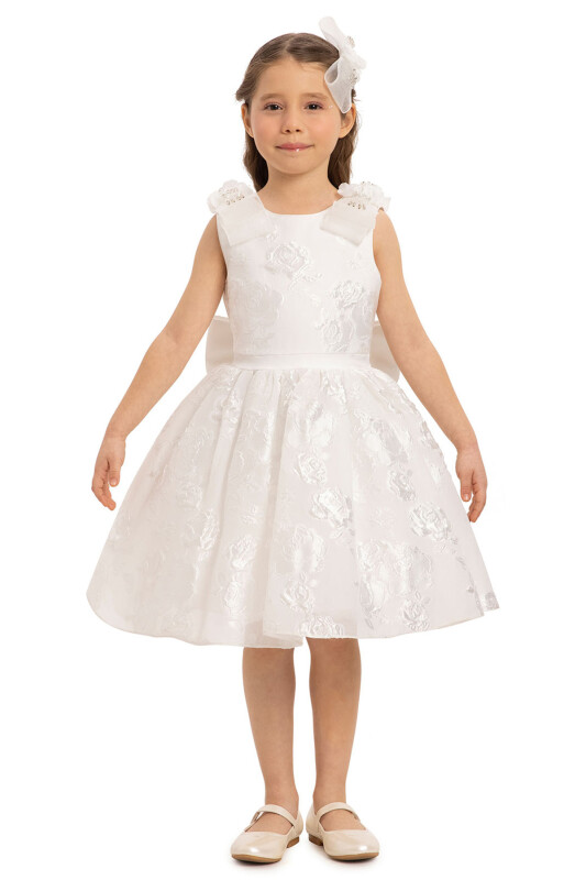 Ecru Jacquard Dress with Tulle Cape 3-7 AGE 