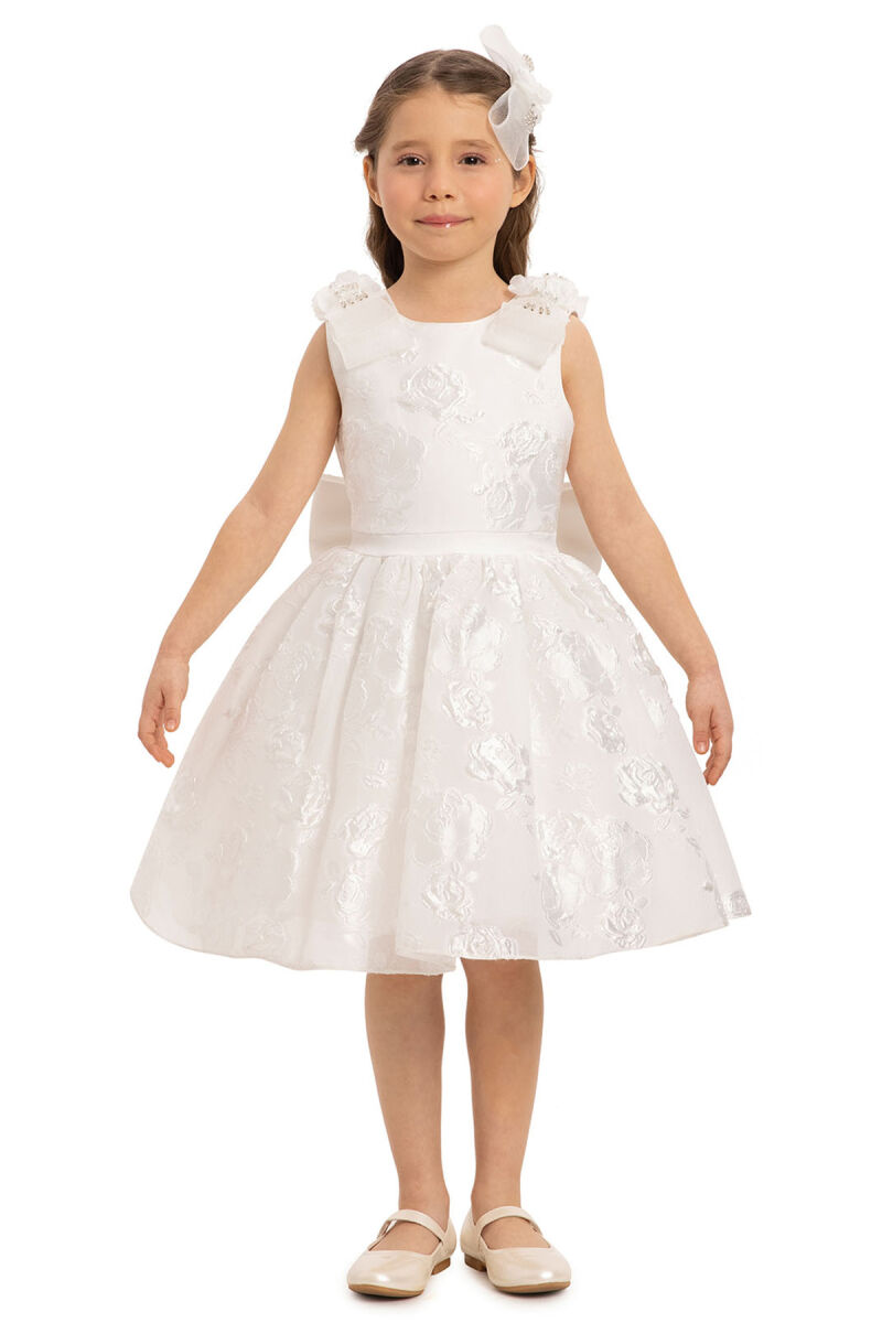 Ecru Jacquard Dress with Tulle Cape 3-7 AGE - 1