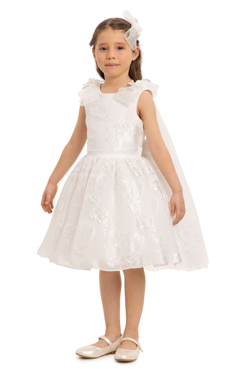 Ecru Jacquard Dress with Tulle Cape 3-7 AGE - 2