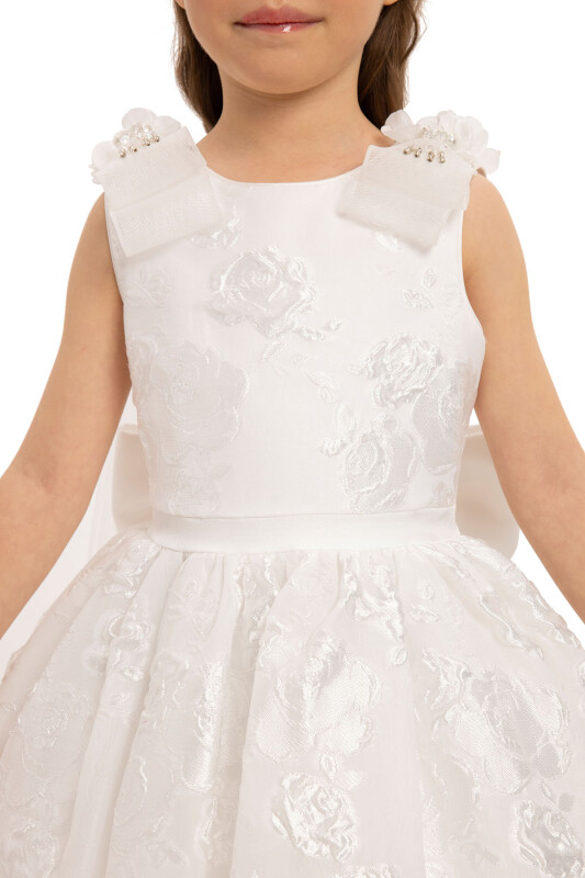 Ecru Jacquard Dress with Tulle Cape 3-7 AGE - 3