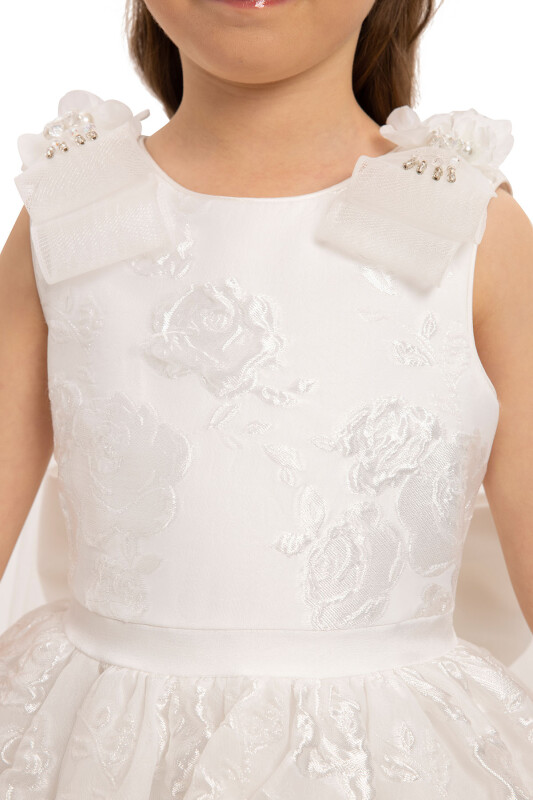 Ecru Jacquard Dress with Tulle Cape 3-7 AGE - 4