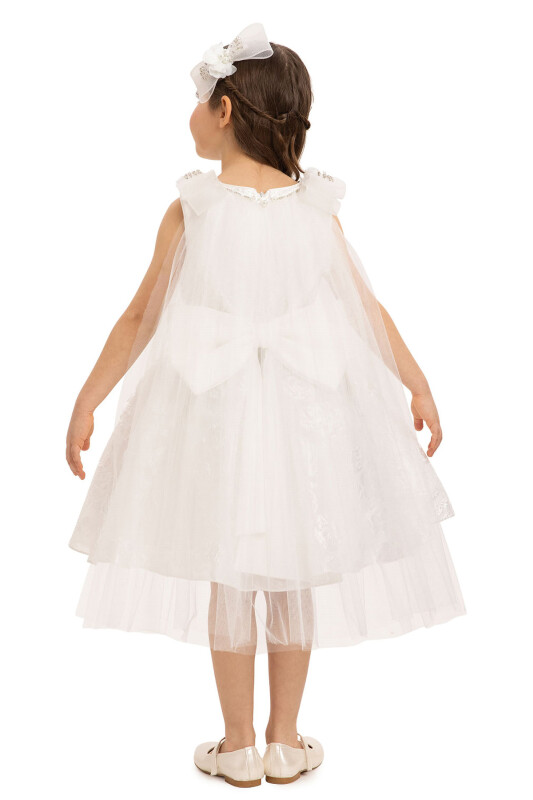 Ecru Jacquard Dress with Tulle Cape 3-7 AGE - 7