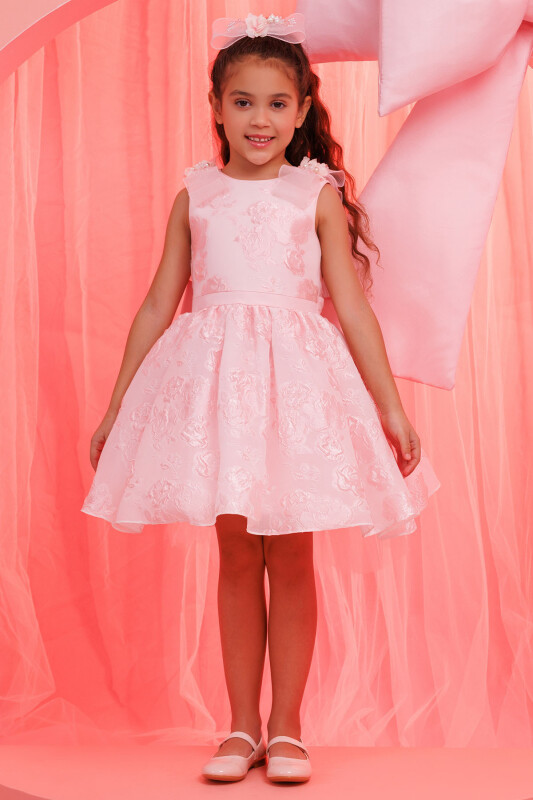 Powder Jacquard Dress with Tulle Cape 3-7 AGE 