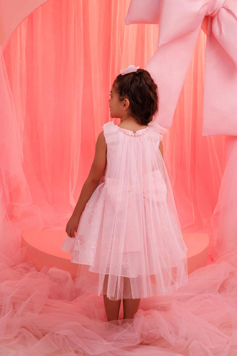 Powder Jacquard Dress with Tulle Cape 3-7 AGE - 3