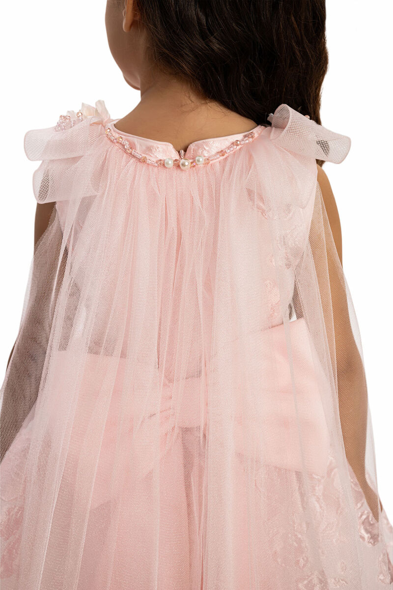 Powder Jacquard Dress with Tulle Cape 3-7 AGE - 9