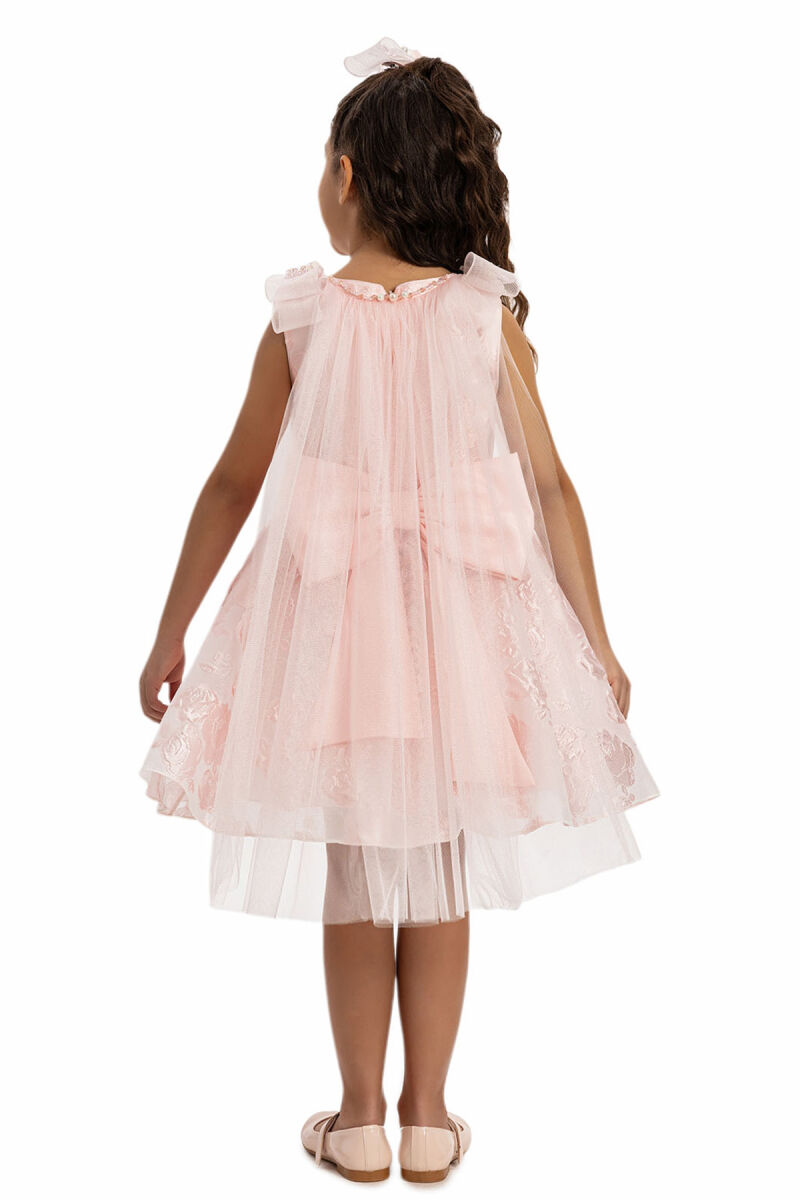 Powder Jacquard Dress with Tulle Cape 3-7 AGE - 10