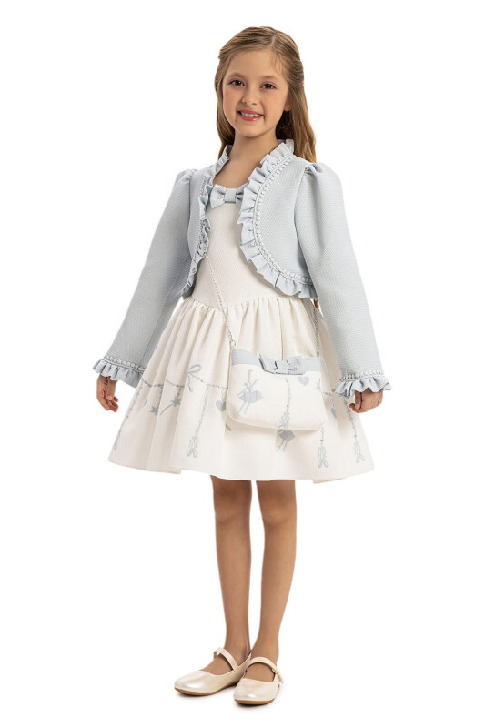 Blue Girls Dress with bolero and Matching Bag 3-7 AGE - 3