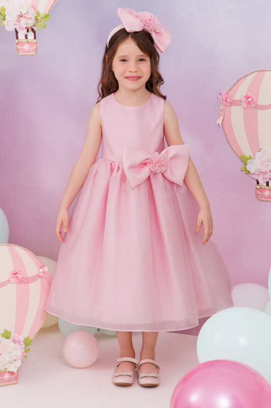 Powder Bow Dress with Hair Accessory 3-7 AGE 