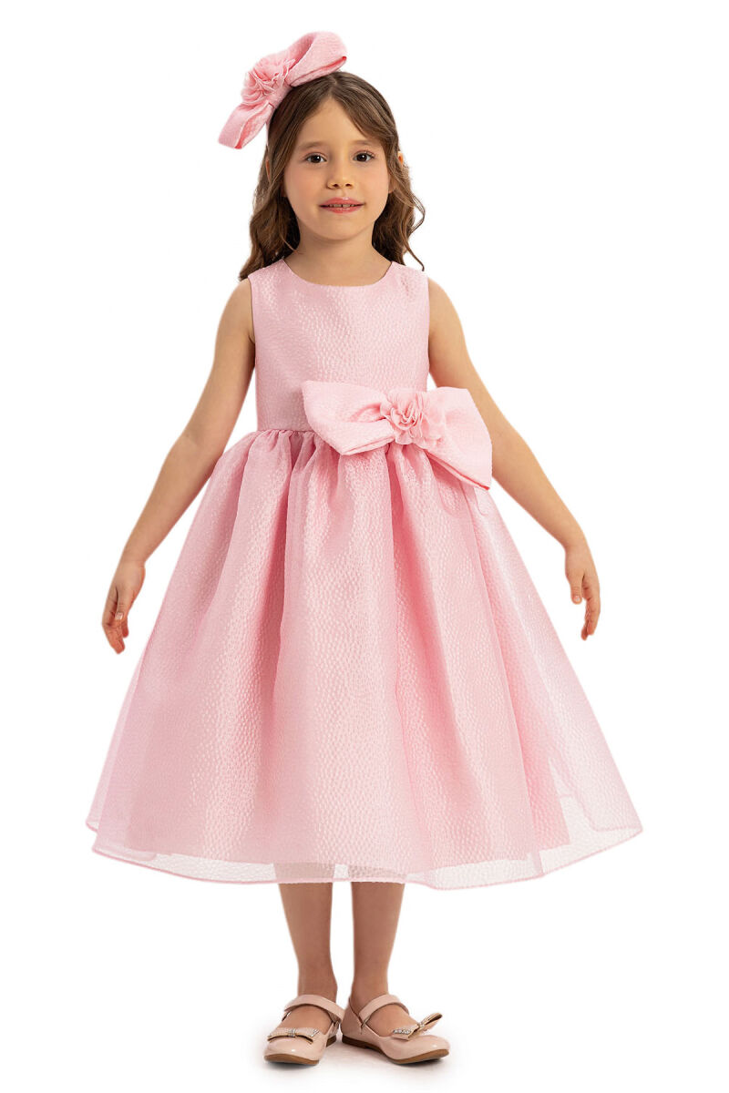 Powder Bow Dress with Hair Accessory 3-7 AGE - 3