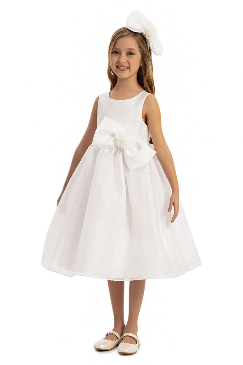 Ecru Bow Dress with Hair Accessory 3-7 AGE - 2