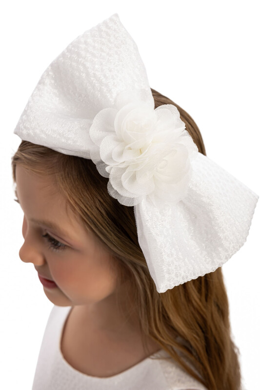 Ecru Bow Dress with Hair Accessory 3-7 AGE - 4