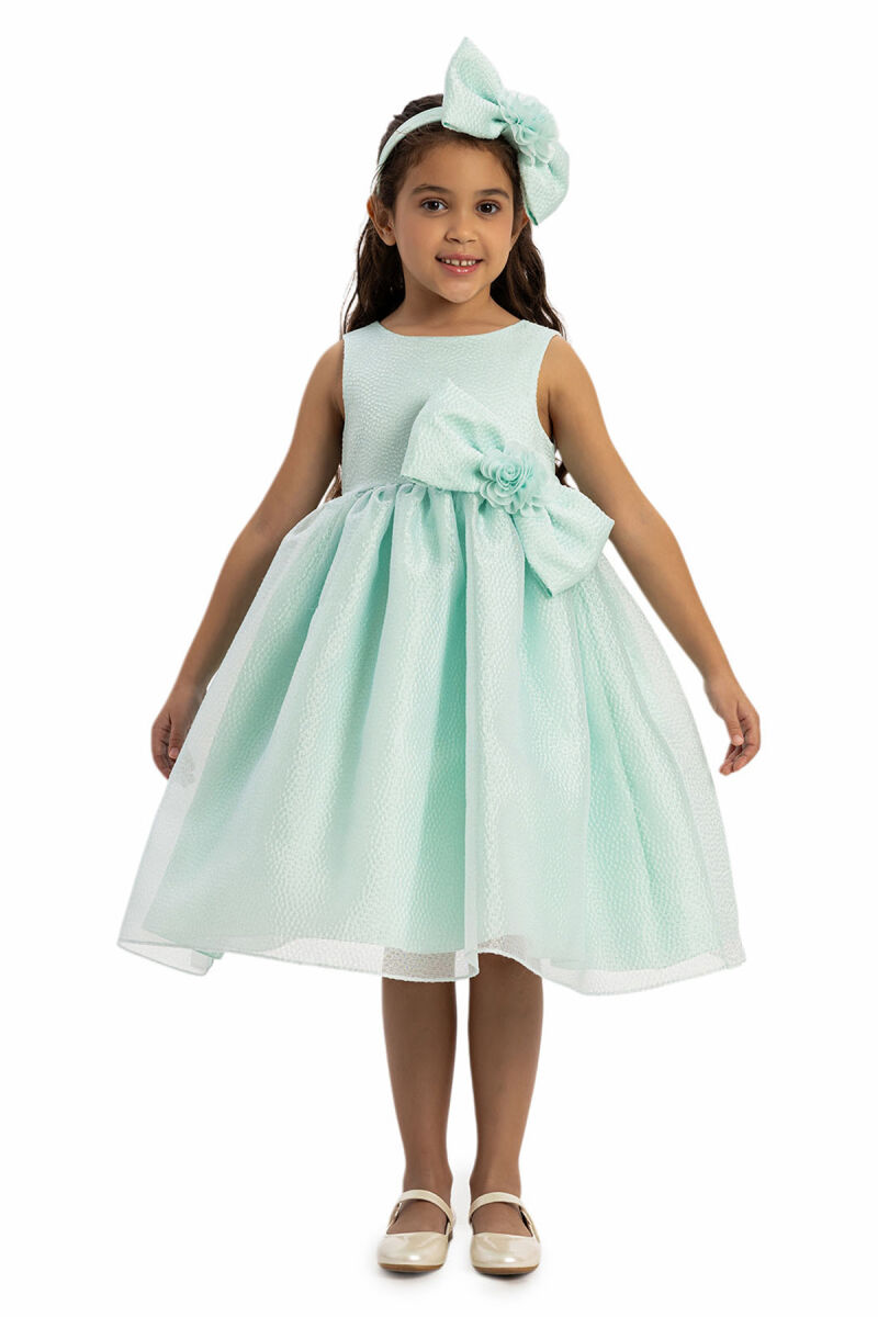 Mint Bow Dress with Hair Accessory 3-7 AGE - 1