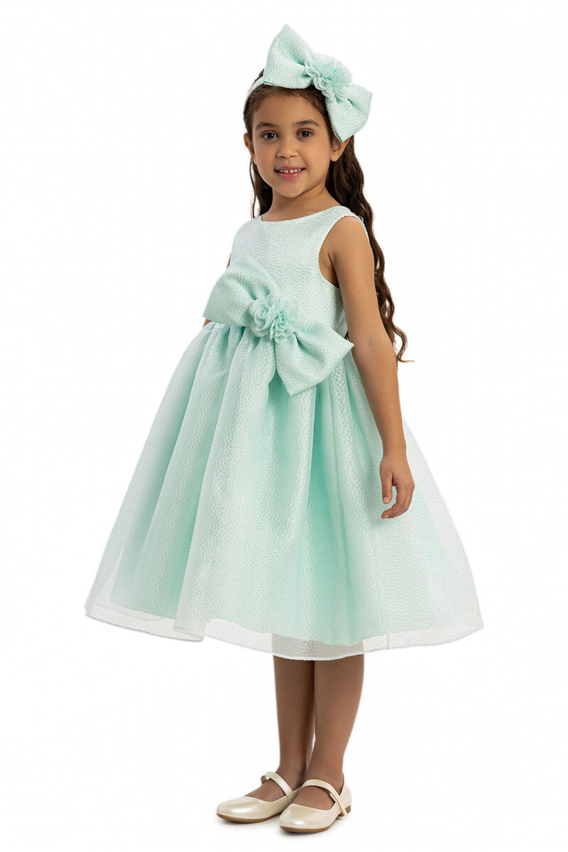 Mint Bow Dress with Hair Accessory 3-7 AGE - 2