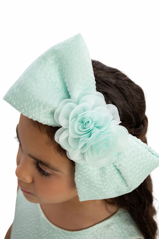 Mint Bow Dress with Hair Accessory 3-7 AGE - 5