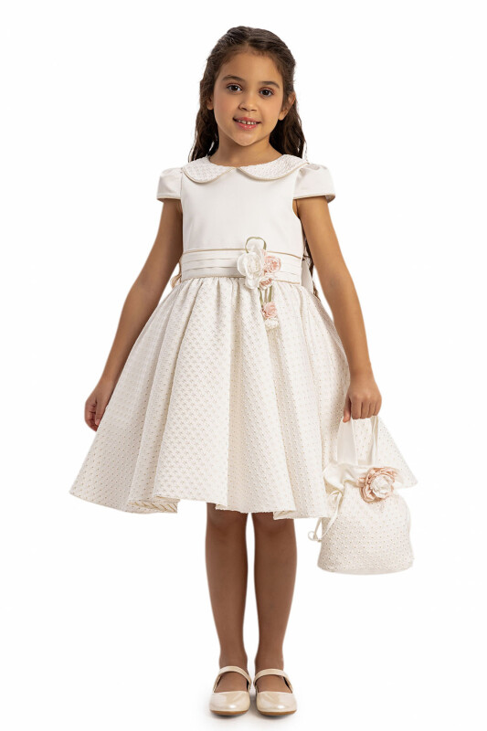 Ecru Elegant Girls Dress with Matching Bag 3-7 AGE 