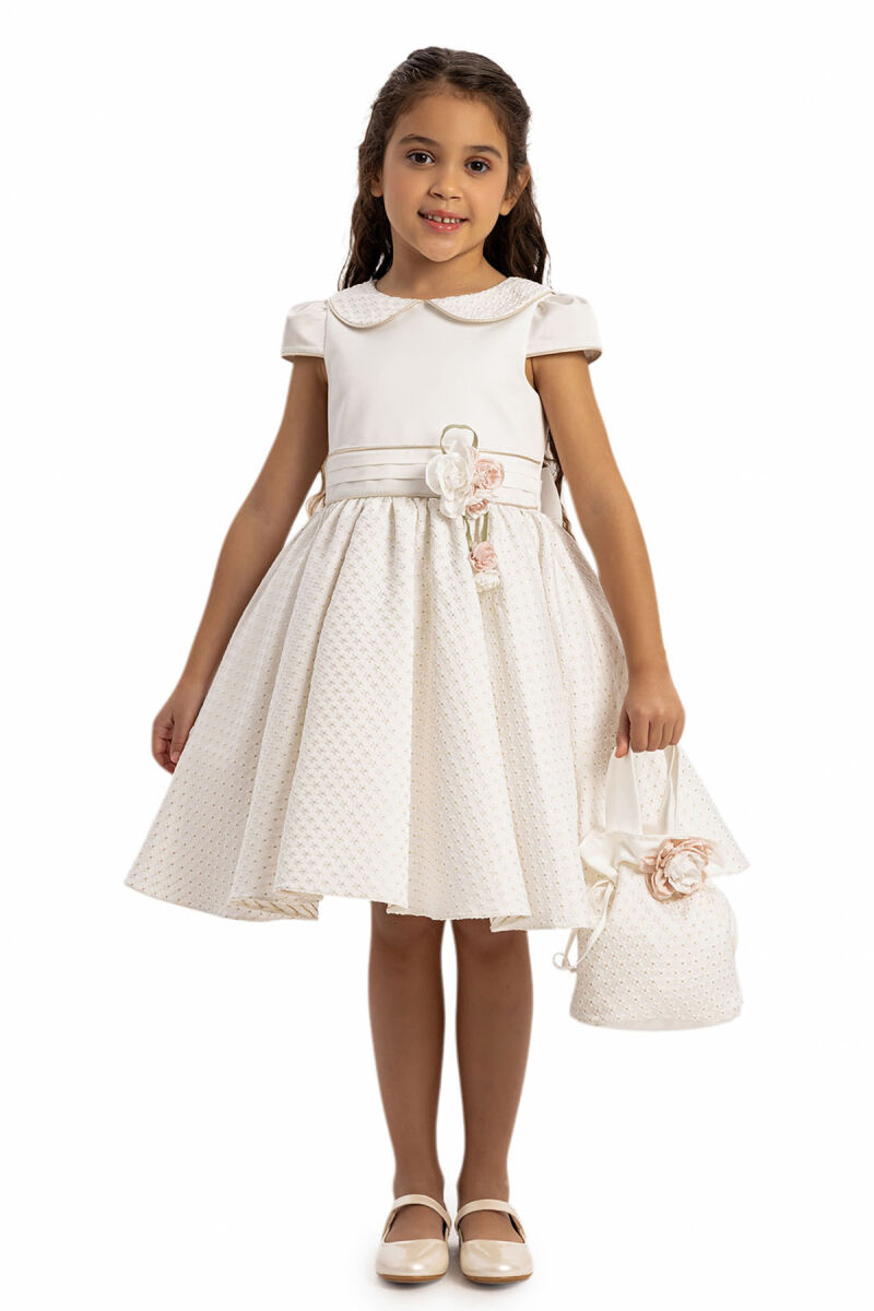 Ecru Elegant Girls Dress with Matching Bag 3-7 AGE - 1