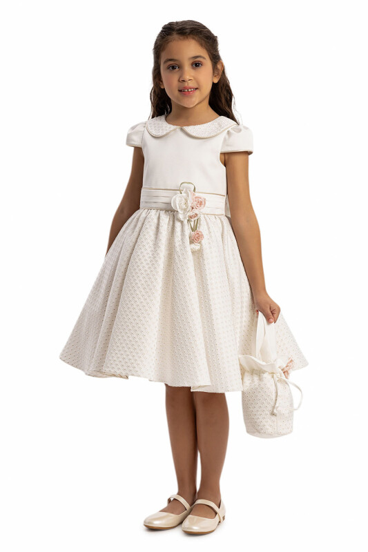 Ecru Elegant Girls Dress with Matching Bag 3-7 AGE - 2