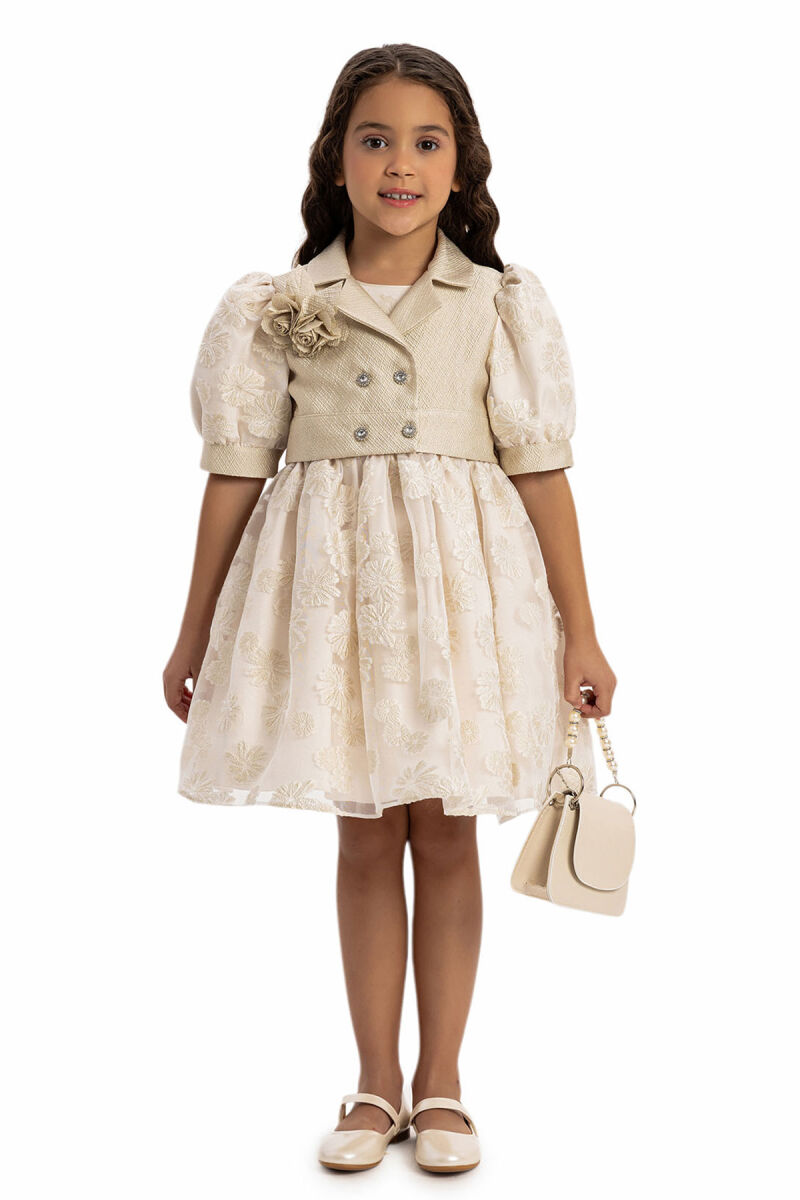 Beige Dress with Short Sleeve Bolero and Bag 3-7 AGE - 1