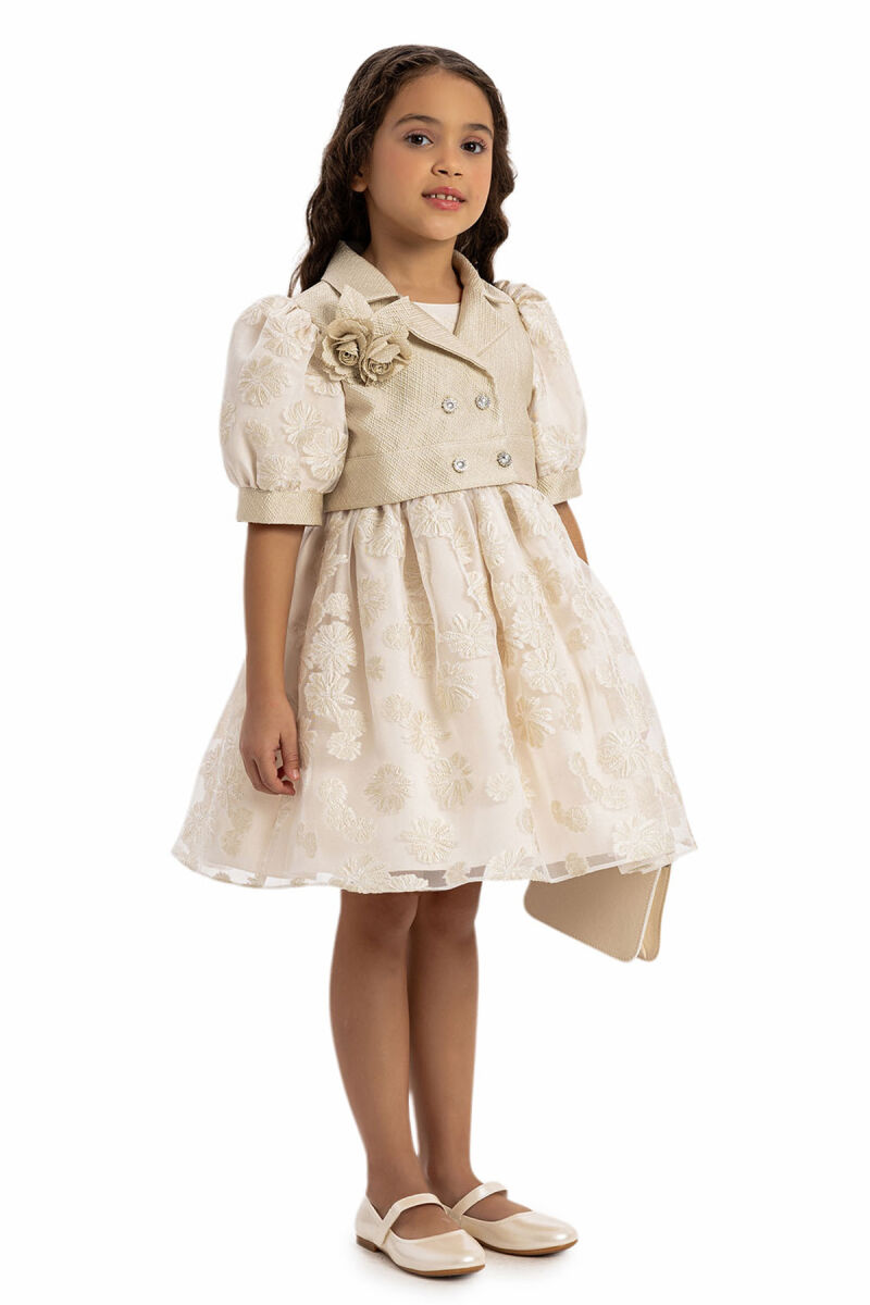 Beige Dress with Short Sleeve Bolero and Bag 3-7 AGE - 2