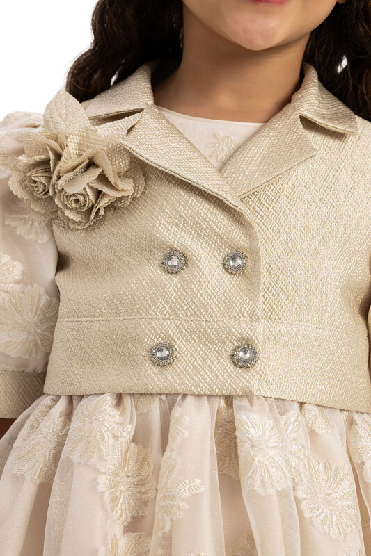 Beige Dress with Short Sleeve Bolero and Bag 3-7 AGE - 3