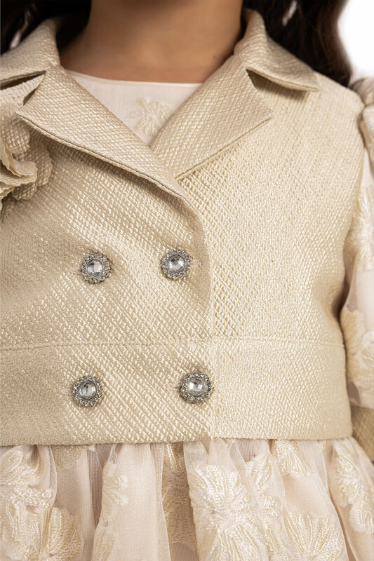 Beige Dress with Short Sleeve Bolero and Bag 3-7 AGE - 4