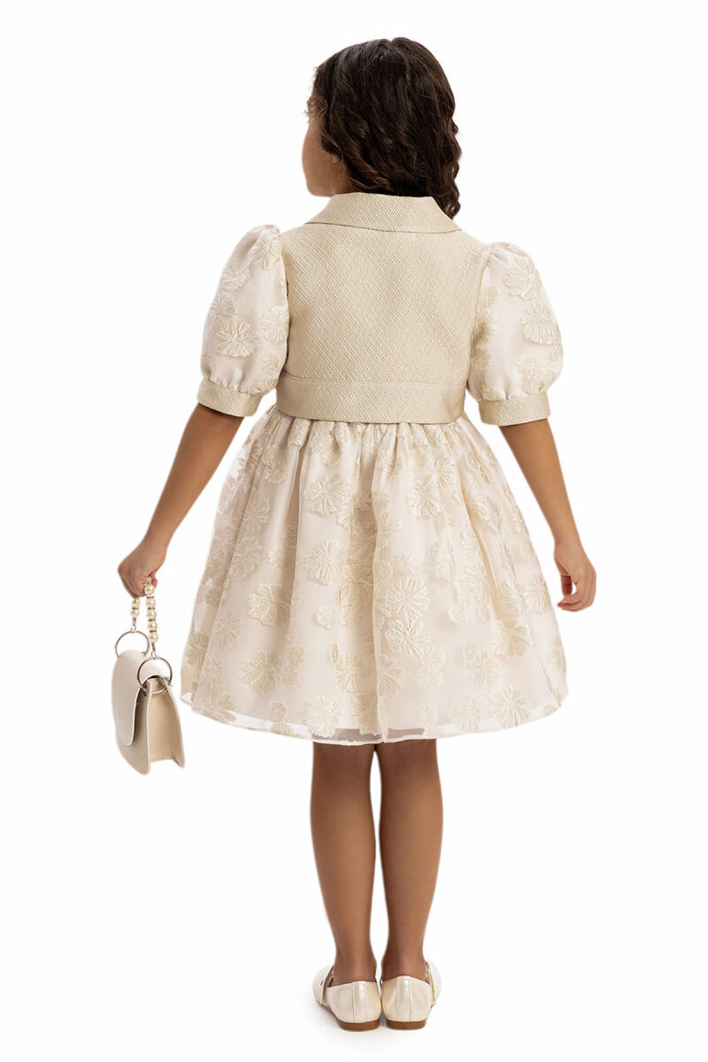 Beige Dress with Short Sleeve Bolero and Bag 3-7 AGE - 6