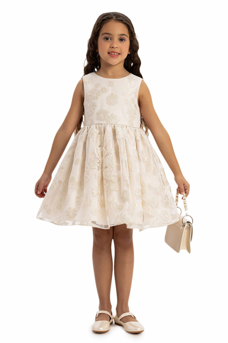 Beige Dress with Short Sleeve Bolero and Bag 3-7 AGE - 7