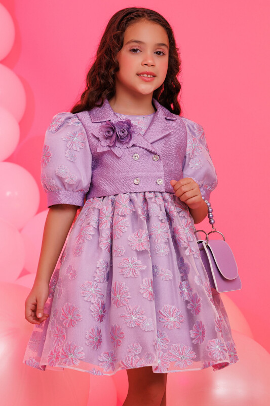 Lilac Dress with Short Sleeve Bolero and Bag 3-7 AGE 