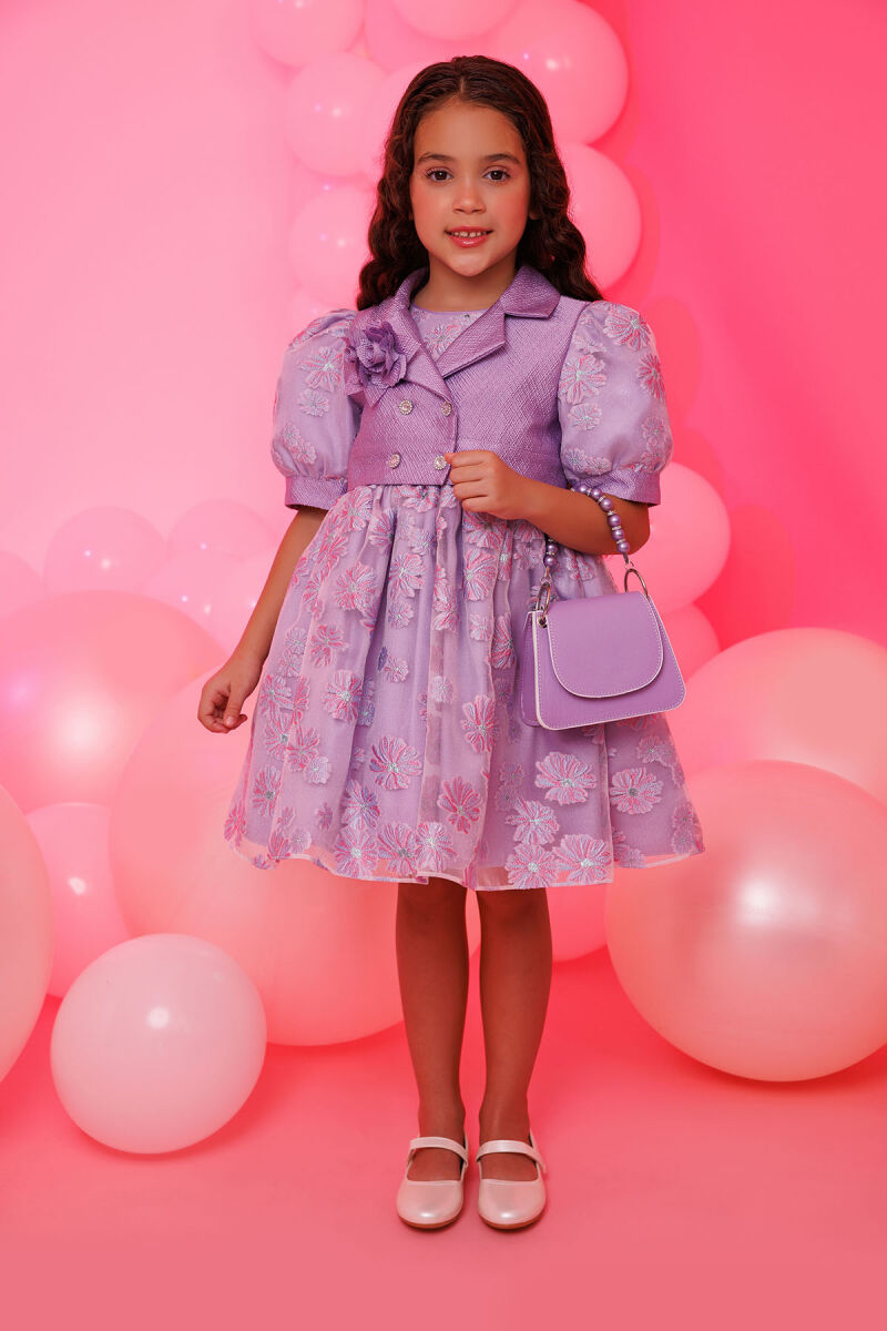 Lilac Dress with Short Sleeve Bolero and Bag 3-7 AGE - 2