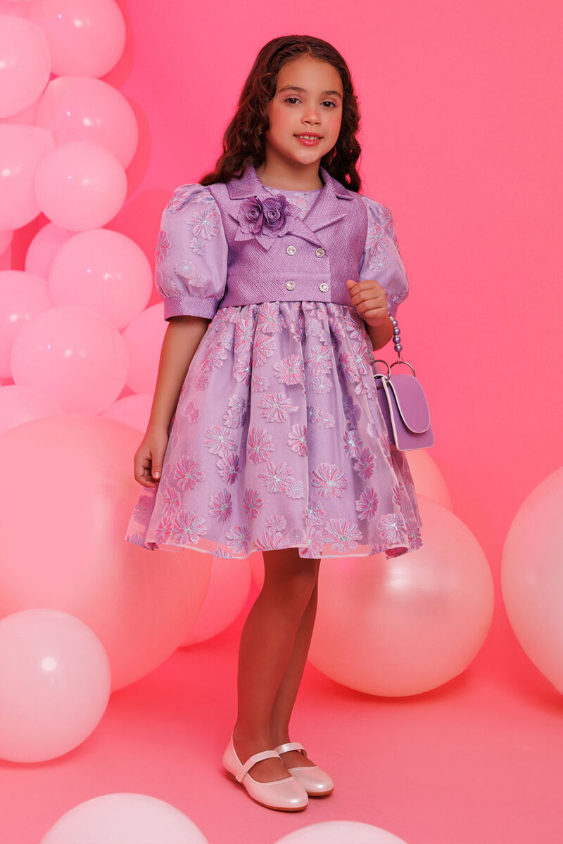 Lilac Dress with Short Sleeve Bolero and Bag 3-7 AGE - 3