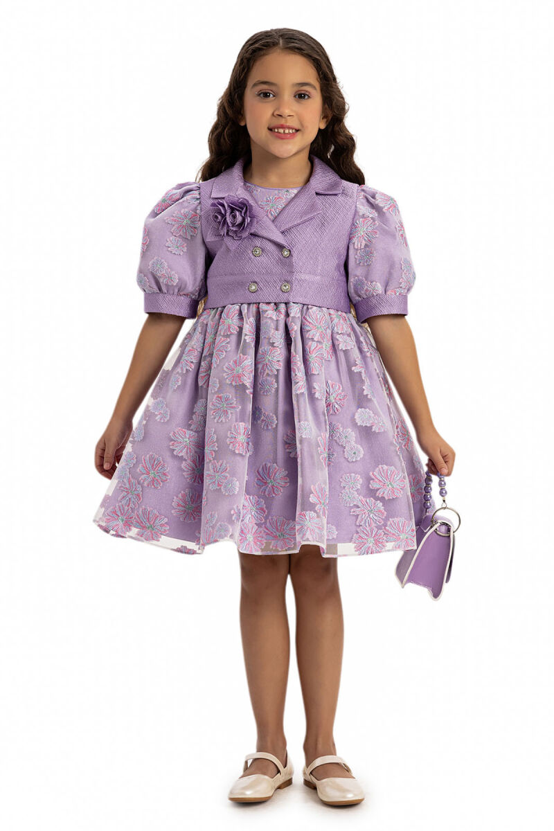 Lilac Dress with Short Sleeve Bolero and Bag 3-7 AGE - 4