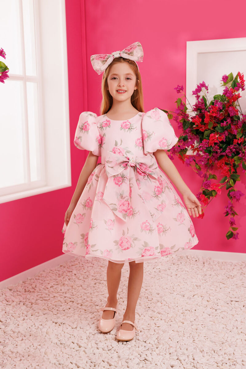 Powder Floral Dress with Hair Accessory 3-7 AGE - 2