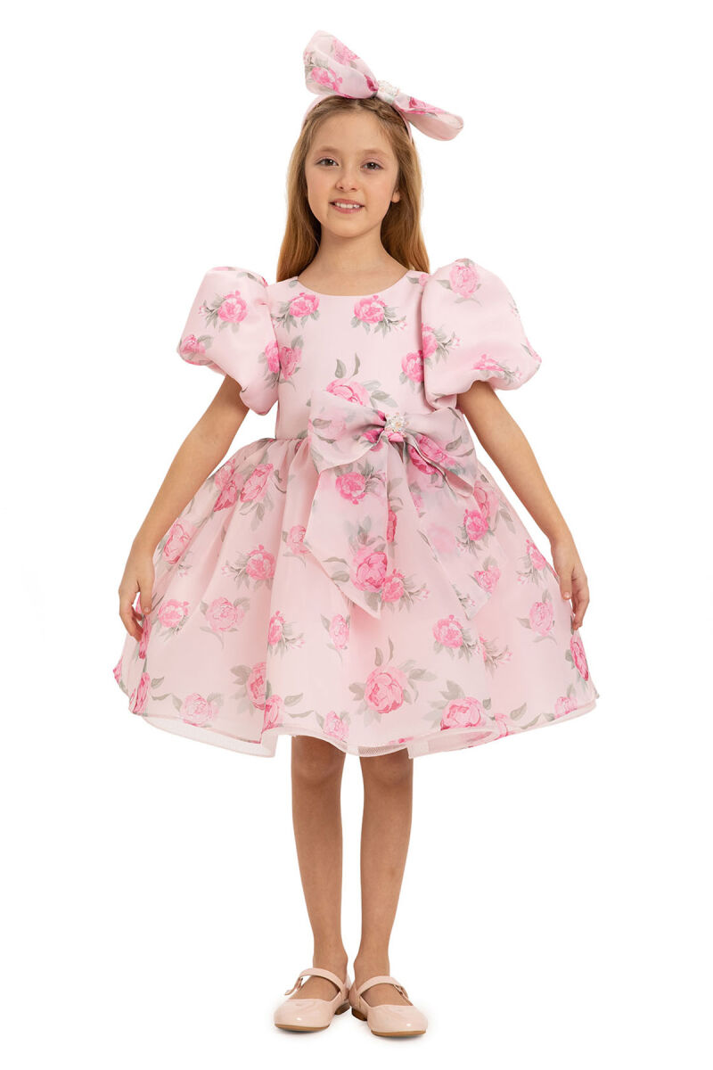 Powder Floral Dress with Hair Accessory 3-7 AGE - 3