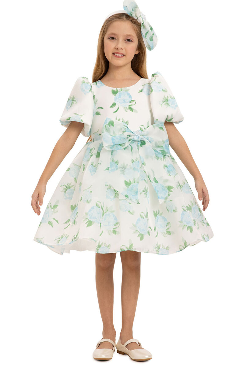 Blue Floral Dress with Hair Accessory 3-7 AGE - 4