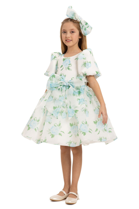 Blue Floral Dress with Hair Accessory 3-7 AGE - 5