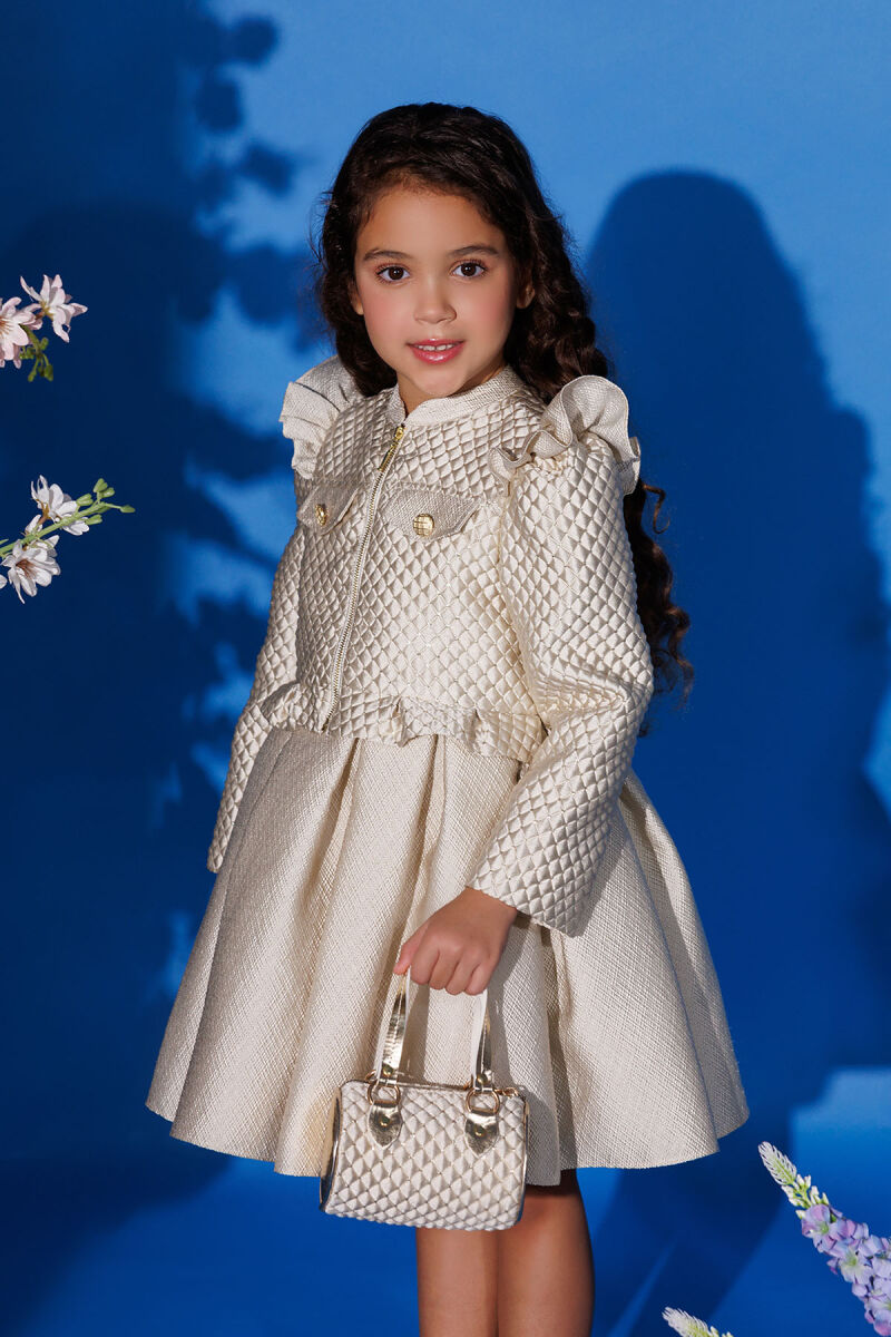 Beige Chic Dress with Matching Jacket and Bag 3-7 AGE - 3