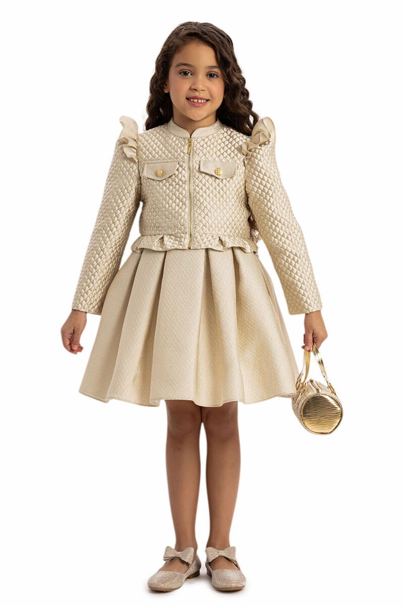 Beige Chic Dress with Matching Jacket and Bag 3-7 AGE - 4