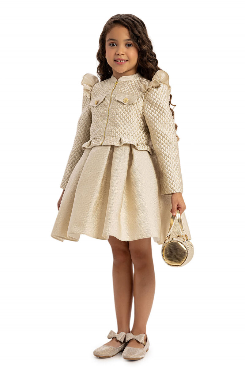 Beige Chic Dress with Matching Jacket and Bag 3-7 AGE - 5