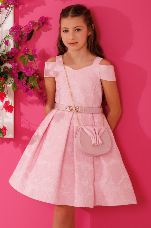 Pink Girls Dress with Bag and Belt 8-14 AGE 