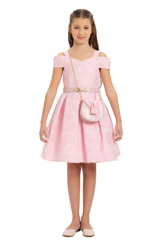 Pink Girls Dress with Bag and Belt 8-14 AGE - 4