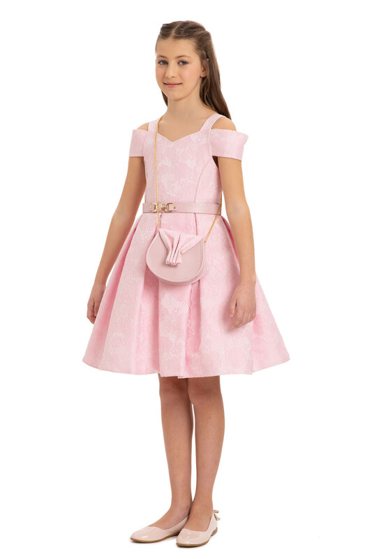 Pink Girls Dress with Bag and Belt 8-14 AGE - 5