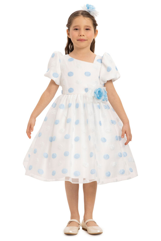 Blue Polka Dot Dress with Hair Accessory 3-7 AGE 