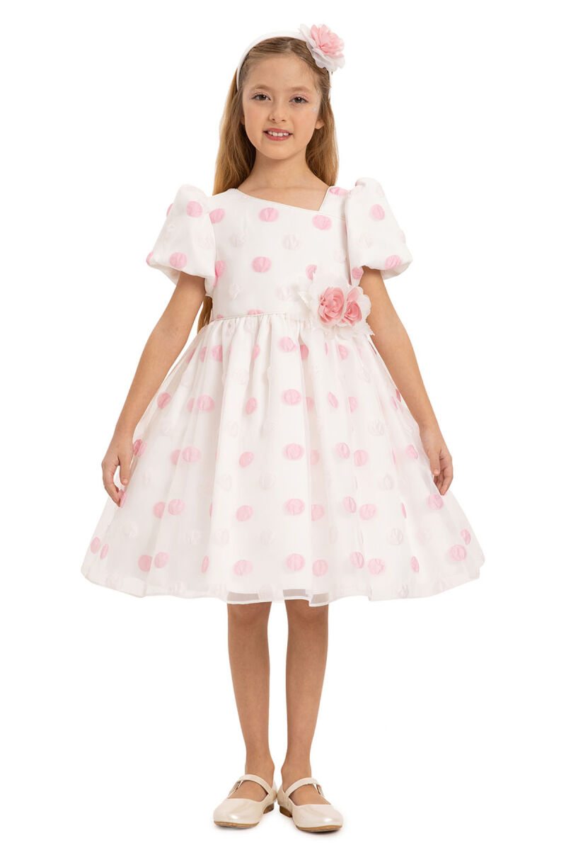 Powder Polka Dot Dress with Hair Accessory 3-7 AGE - 4