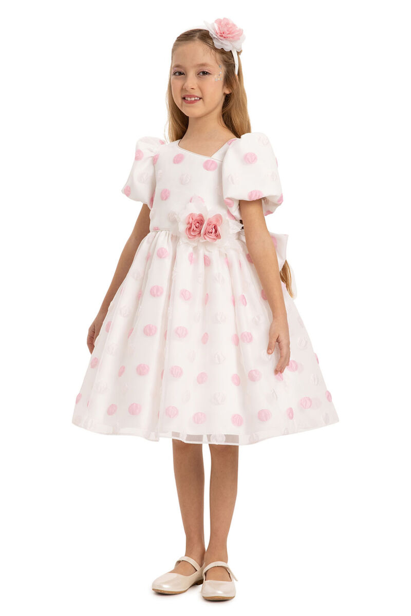 Powder Polka Dot Dress with Hair Accessory 3-7 AGE - 5