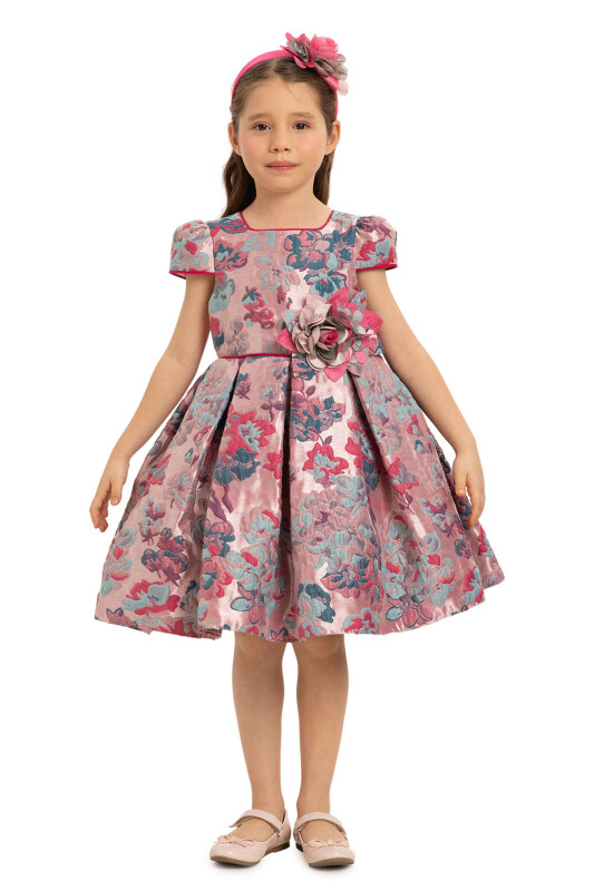 Fuchsia Floral Dress with Hair Accessory 3-7 AGE 