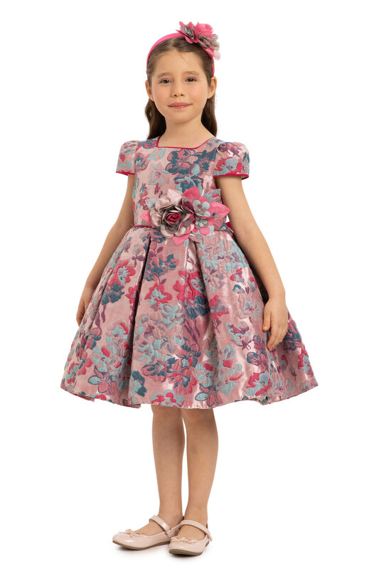 Fuchsia Floral Dress with Hair Accessory 3-7 AGE - 2