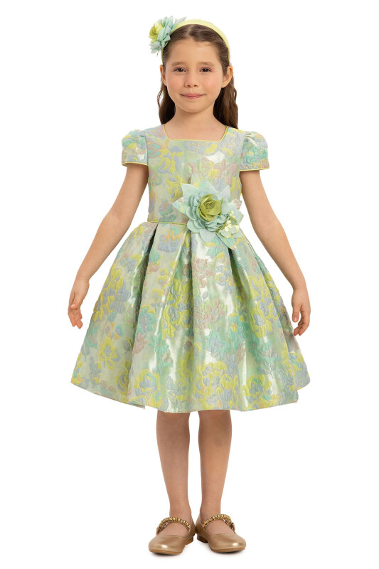 Green Floral Dress with Hair Accessory 3-7 AGE - 4