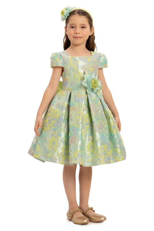 Green Floral Dress with Hair Accessory 3-7 AGE - 5