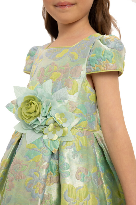 Green Floral Dress with Hair Accessory 3-7 AGE - 6