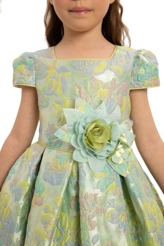 Green Floral Dress with Hair Accessory 3-7 AGE - 8